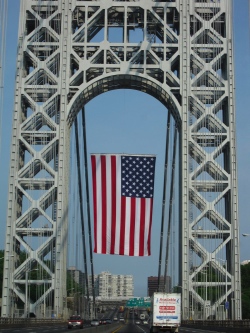 Flag hanging from the George Washington Bridge